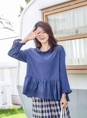 DoisQueen彩后台北秀花刺绣上衣 荷叶边衬衫女 森女日系女装秋款