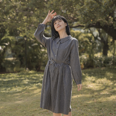 DoisQueen彩后台北直条连衣裙冬装收腰显瘦 气质小个子孕妇冬装