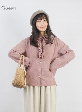 DoisQueen彩后台北荷叶领长袖上衣秋宫廷感别致小众设计感森林系