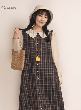 DoisQueen彩后台北荷叶领多扣棉麻上衣甜美小清新春季慵懒风日系