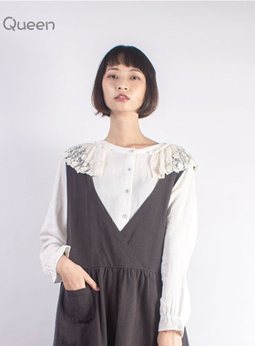 DoisQueen彩后台北蕾丝边上衣女气质女装森女系棉麻衣服