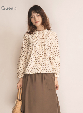 DoisQueen彩后台北圆领花边排扣上衣女长袖秋冬田园日系风少女