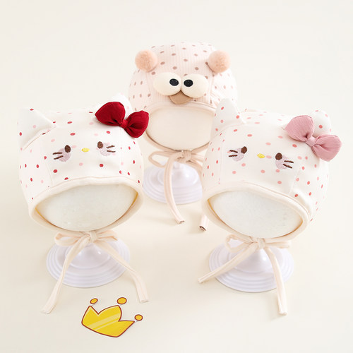 婴儿帽子春秋薄款系带胎帽