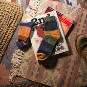 棉质无骨袜男粗线咔叽工装 秋季 日本日系复古风拼色男袜子 靴长袜