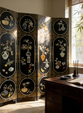 【本尼家】TS494新中式滑石镶嵌折屏高228*宽55cm*4片