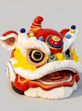 【本尼家】AM77非遗手工石湾陶瓷狮头装饰玄关摆件-中号醒狮头