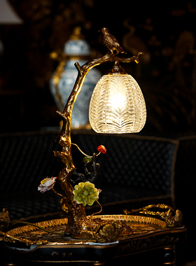 【本尼家】TD61法式复古水晶玻璃配铜小鸟创意装饰品台灯玄关摆件