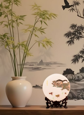 【本尼家】YZ85非遗扬州漆器彩螺猫咪小台屏《宁静致远》玄关摆件