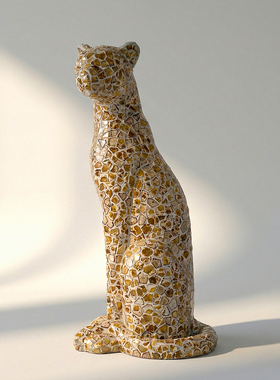 【本尼家】BJ05浅豹纹瓷片豹子手工贴片户外装饰玄关落地摆件