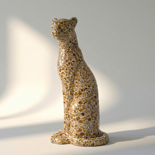 【本尼家】BJ05浅豹纹瓷片豹子手工贴片户外装饰玄关落地摆件