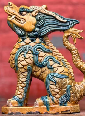 【本尼家】SX07非遗好物山西琉璃瓷《朝天吼》仿古桌面玄关摆件