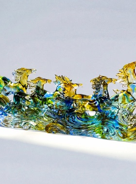 【本尼家】LL19八骏琉璃摆件万马奔腾客厅电视柜装饰办公室工艺品