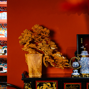 松鹤呈祥 纯手工阿里山神木雕刻 中式 艺术品玄关摆件 本尼家