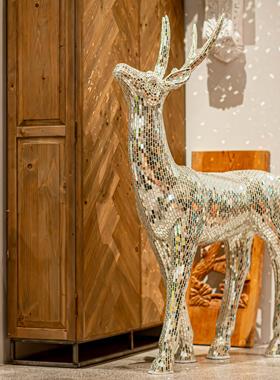 【本尼家】马赛克手工贴片银色镜片小号昂头鹿创意家居装饰摆件