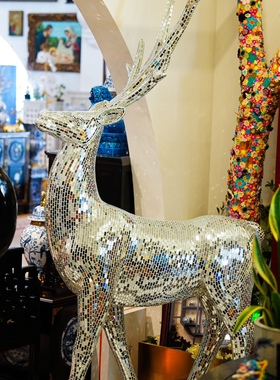 【本尼家】手工镜子镜片贴片大号昂头鹿客厅别墅庭院艺术摆件