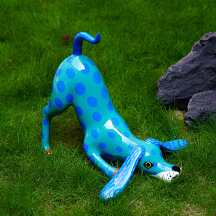 饰玄关摆件 卡通彩绘蓝色波点大耳朵狗家居客厅落地装 本尼家