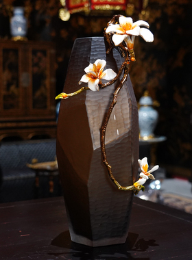 【本尼家】JN19大号玉兰花瓶创意复古珐琅彩插花瓶装饰玄关摆件