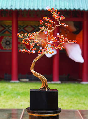 【本尼家】HY07现代轻奢装饰黄铜玛瑙树客厅电视柜家居饰玄关摆件