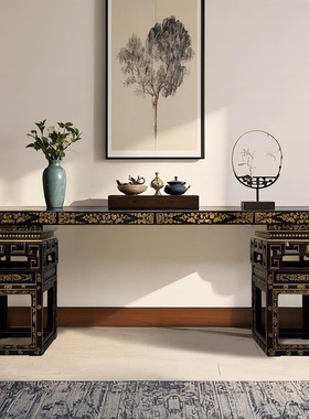 【本尼家】TS38新中式国风实木长桌手绘漆画长条案几220*50*83cm