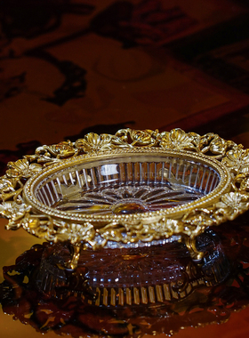 【本尼家】SS69铜镶水晶首饰盘家居摆设入户玄关钥匙置物盘摆件