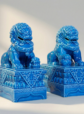 陶瓷红色大狮子摆件招财风水