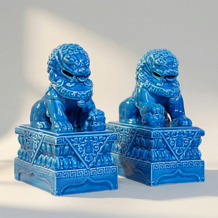 【本尼家】陶瓷狮子创意摆件一对客厅书房陶瓷装饰玄关摆件