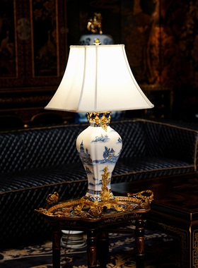 【本尼家】SS91新中式复古青花瓷台灯瓷镶铜客厅床头软装装饰摆件