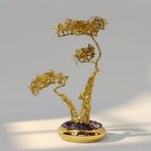 饰玄关桌面摆件 轻奢黄铜迎客松发财树家居装 本尼家 HY141中式