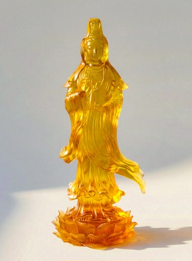 【本尼家】LL21非遗好物古法琉璃黄色莲花观音家居桌面玄关摆件