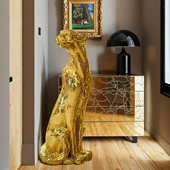 饰家居摆件金色豹子 马赛克手工贴片豹子客厅落地装 本尼家