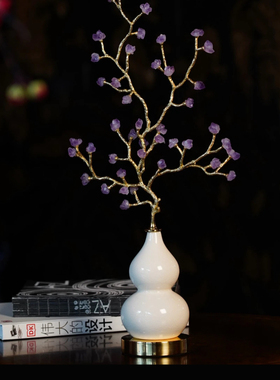 【本尼家】HY100新中式紫水晶葫芦《紫气东来》博古架玄关摆件