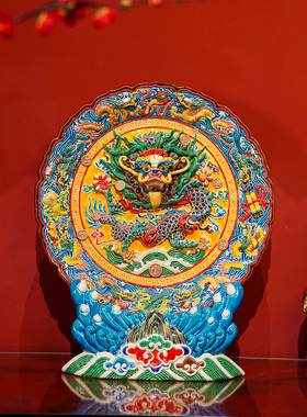 【本尼家】非遗手工彩釉交趾陶大号九龙盘桌面装饰玄关摆件