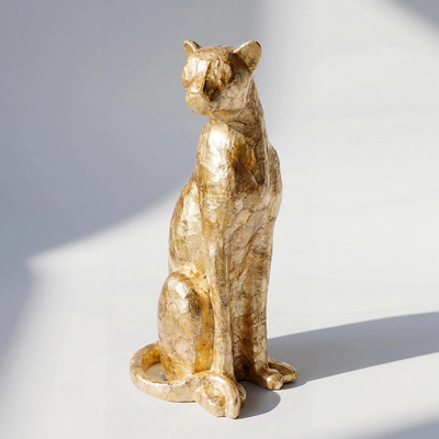 【本尼家】BJ167现代艺术玻璃钢金色软贝壳装饰小号豹子落地摆件