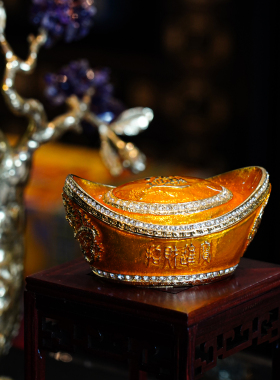 【本尼家】FLC1珐琅彩手工艺合金元宝首饰盒创意桌面装饰玄关摆件