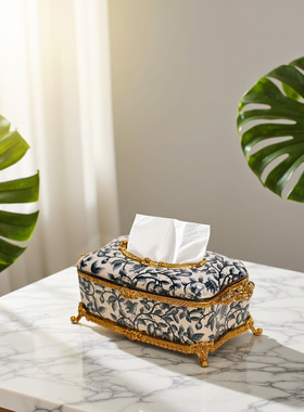 【本尼家】JM05瓷镶铜纸巾盒欧式高档家用抽纸盒创意桌面装饰摆件