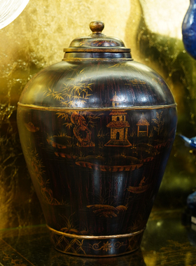 【本尼家】YS132法式中国风手绘山水图案装饰罐