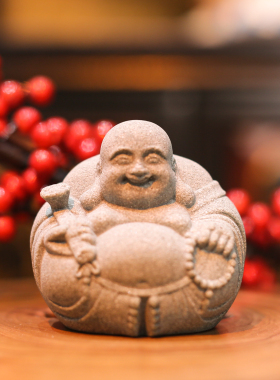 【本尼家】中式禅意茶台桌面装饰弥勒佛摆件