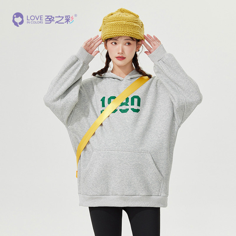 [후리스] 임산부 겨울 신상품 두꺼운 따뜻한 폴라 플리스 패션 중간 길이 후드 티셔츠