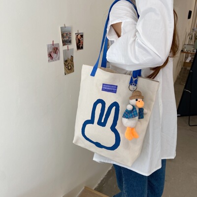08312 卡通印花单肩帆布包日系韩版帆布袋学生大容量手提女包