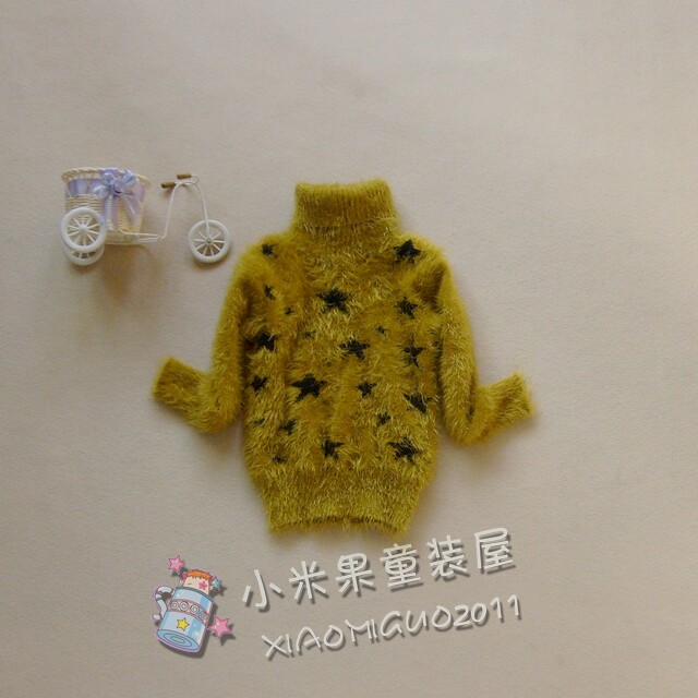 秋装童装果田女童爱立克逊长毛绒高领五星夹层套头宝宝毛衣针织衫