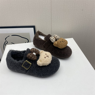 毛毛平底休闲深口套脚舒适百搭软底加绒女棉鞋 女鞋 新款 2025秋季