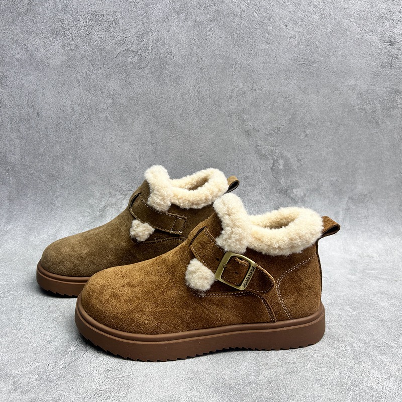工厂2025秋冬断码绒布女鞋雪地靴厚底休闲舒适保暖时尚套脚短靴