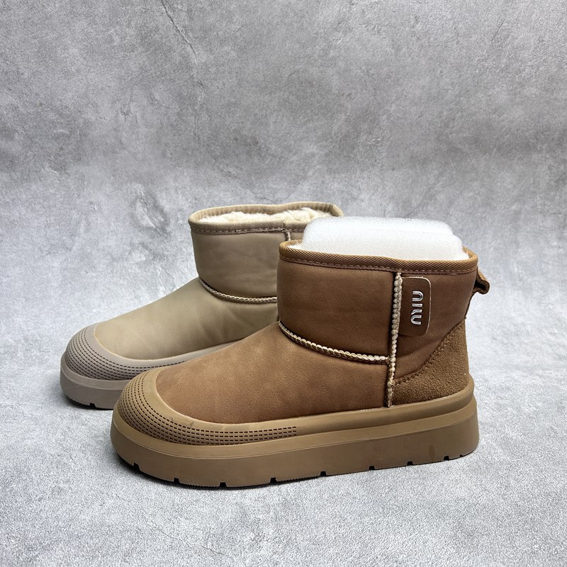 工厂2025处理冬款断码真皮女鞋雪地靴牛皮厚底套脚绒里舒适女短靴