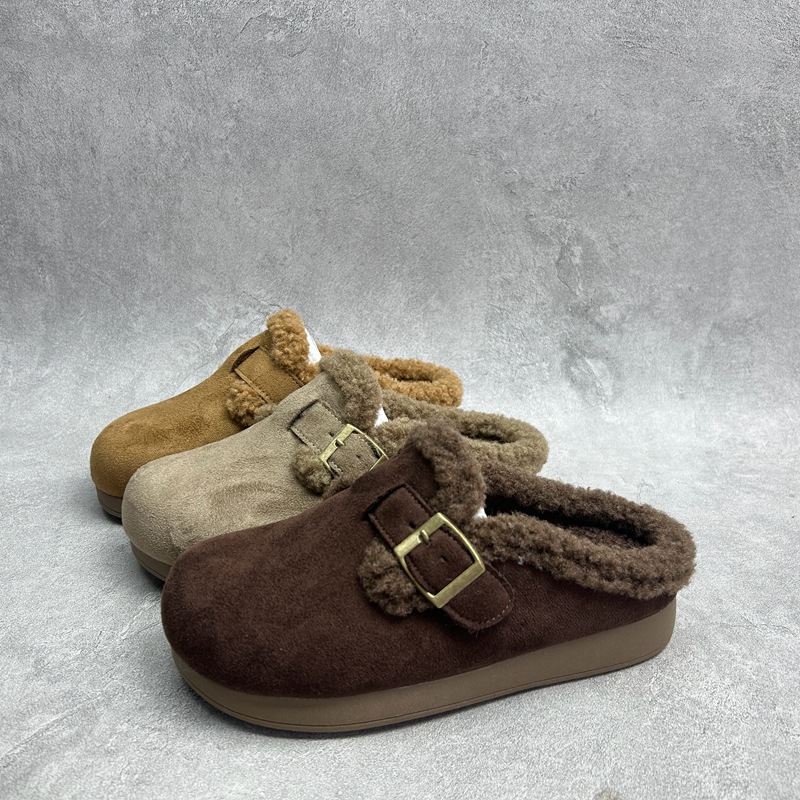 2025冬季新款厚底绒面女鞋包头加绒棉拖百搭舒适套脚休闲女拖鞋