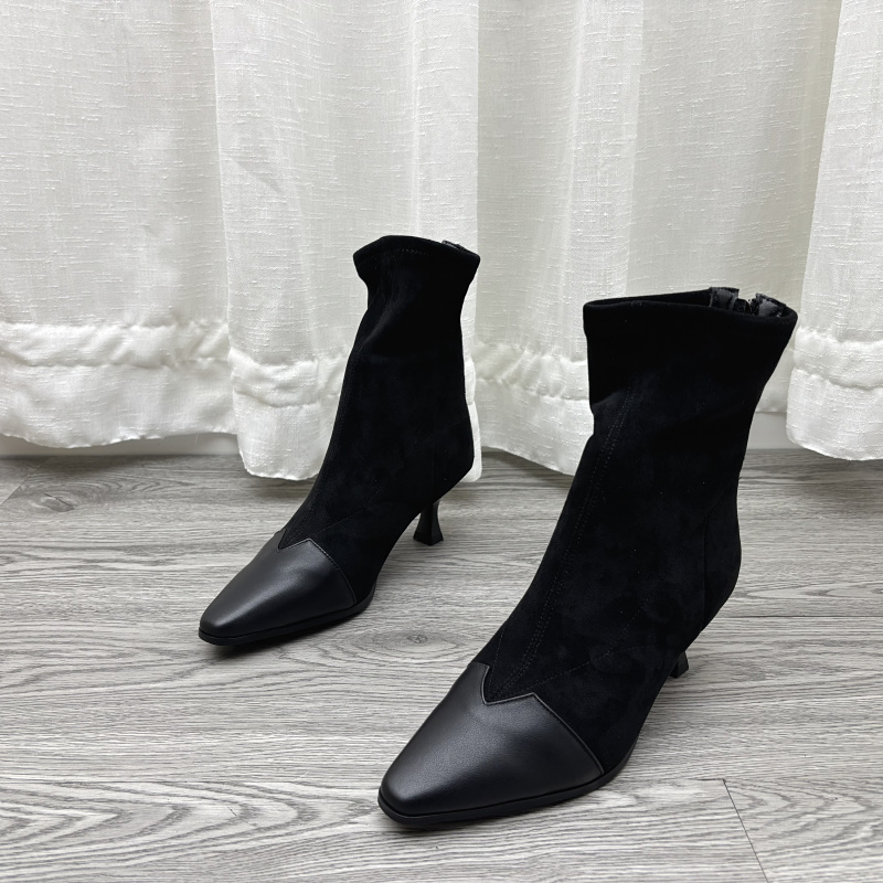 2025断码真皮秋冬新款女鞋高细跟短靴工厂时尚牛皮拉链绒里女靴子