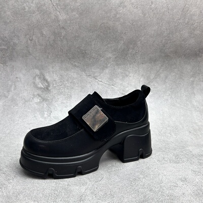 2026春季新款真皮新款女鞋高粗跟休闲深口时尚牛皮百搭套脚女单鞋