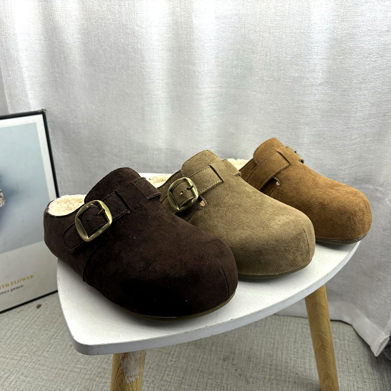 工厂25断码超纤秋季新款女鞋厚底勃肯鞋圆头松糕底套脚包头女棉拖