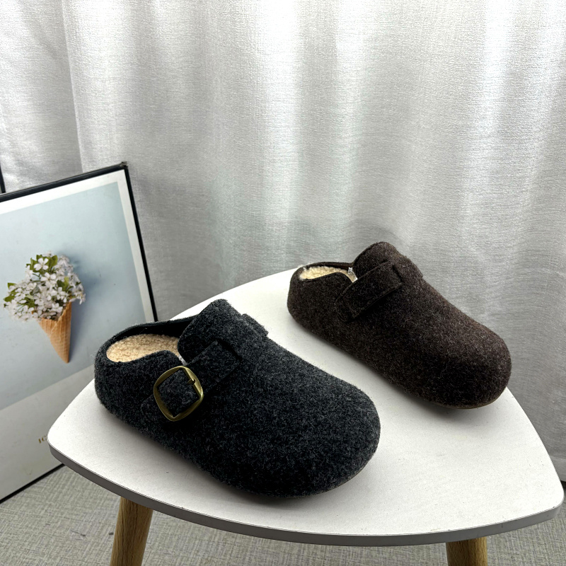 2025秋冬新款厚底超纤女鞋包头加绒时尚百搭勃肯鞋套脚休闲女拖鞋