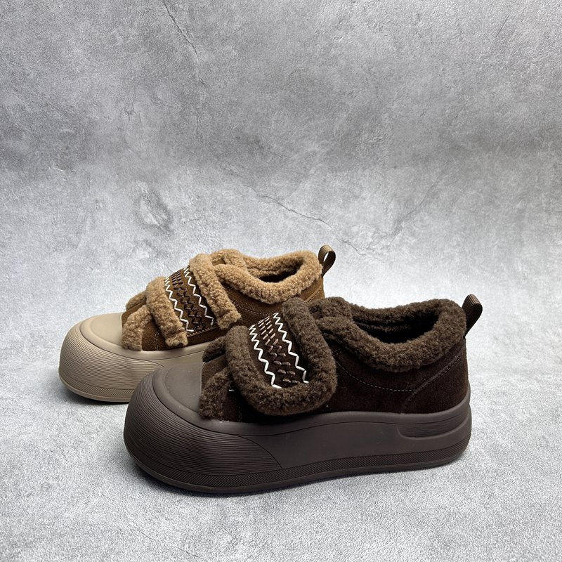 2025断码冬季真皮新款女鞋厚底休闲深口时尚牛皮百搭加绒女棉鞋