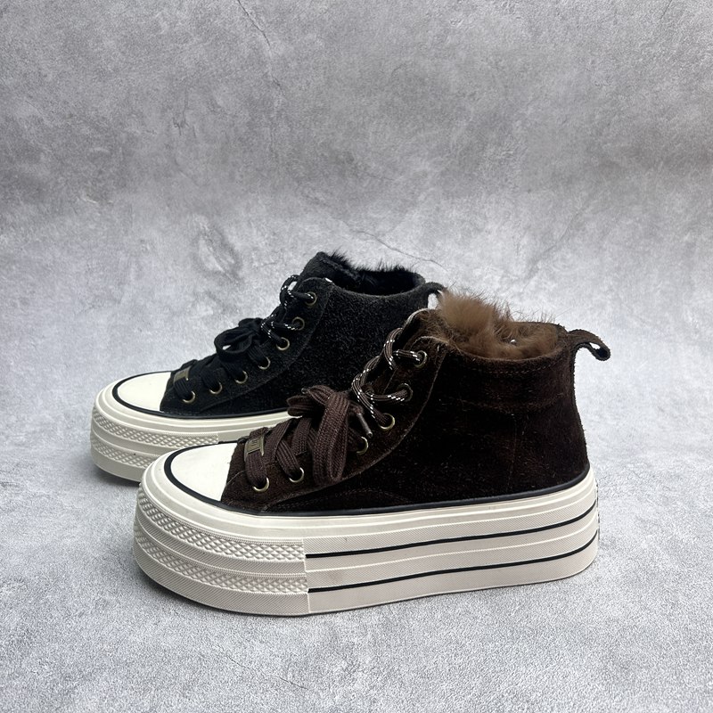 2025断码真皮秋冬新款女鞋厚底短靴工厂时尚牛皮系带绒里女靴子